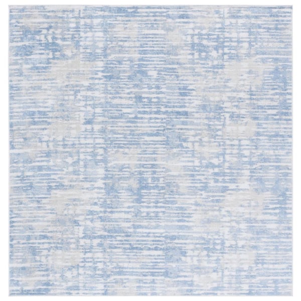 SAFAVIEH Bayside Ivory/Blue 7 ft. x 7 ft. Machine Washable Parallel Striped Square Area Rug