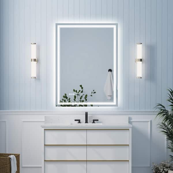 FORCLOVER 36 in. W x 48 in. H Rectangular Frameless Silver Dimmable Fog Free Wall Mount LED Lighted Bathroom Vanity Mirror
