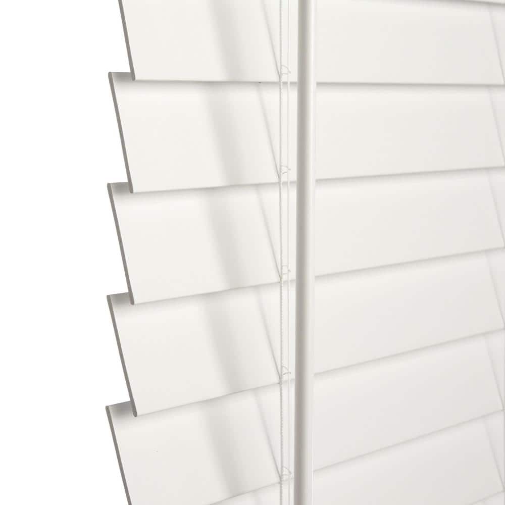 White Cordless Premium Faux Wood blinds with 2.5 in. Slats - 35 in. W x 48 in. L (Actual Size 34.5 in. W x 48 in. L)