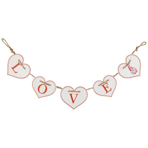 Hearts "LOVE" Valentine's Day Metal Banner - 4 in. White and Red