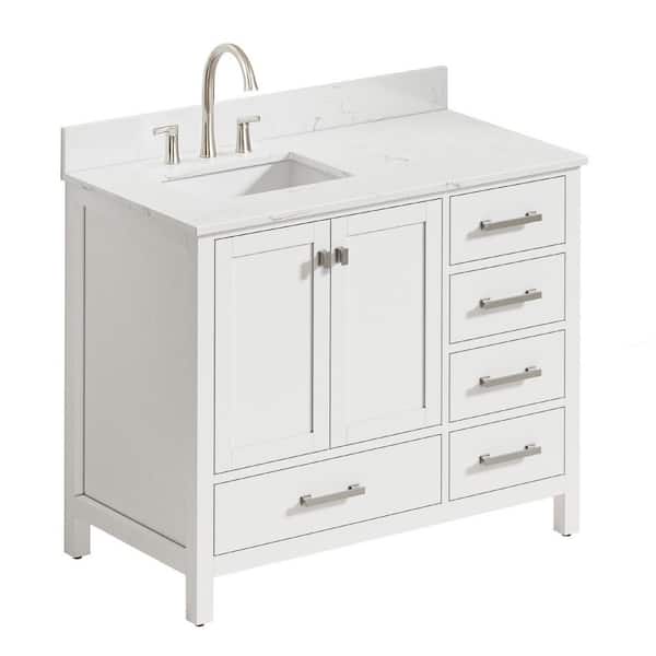 Bath Mist 42 in. W Single Sink Freestanding Bath Vanity in White with White Engineered Stone Top Assembled