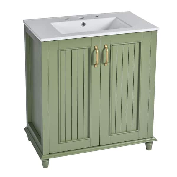 Nestfair 30 in. W x 18 in. D x 33 in. H Freestanding Bath Vanity in Green with White Resin Top