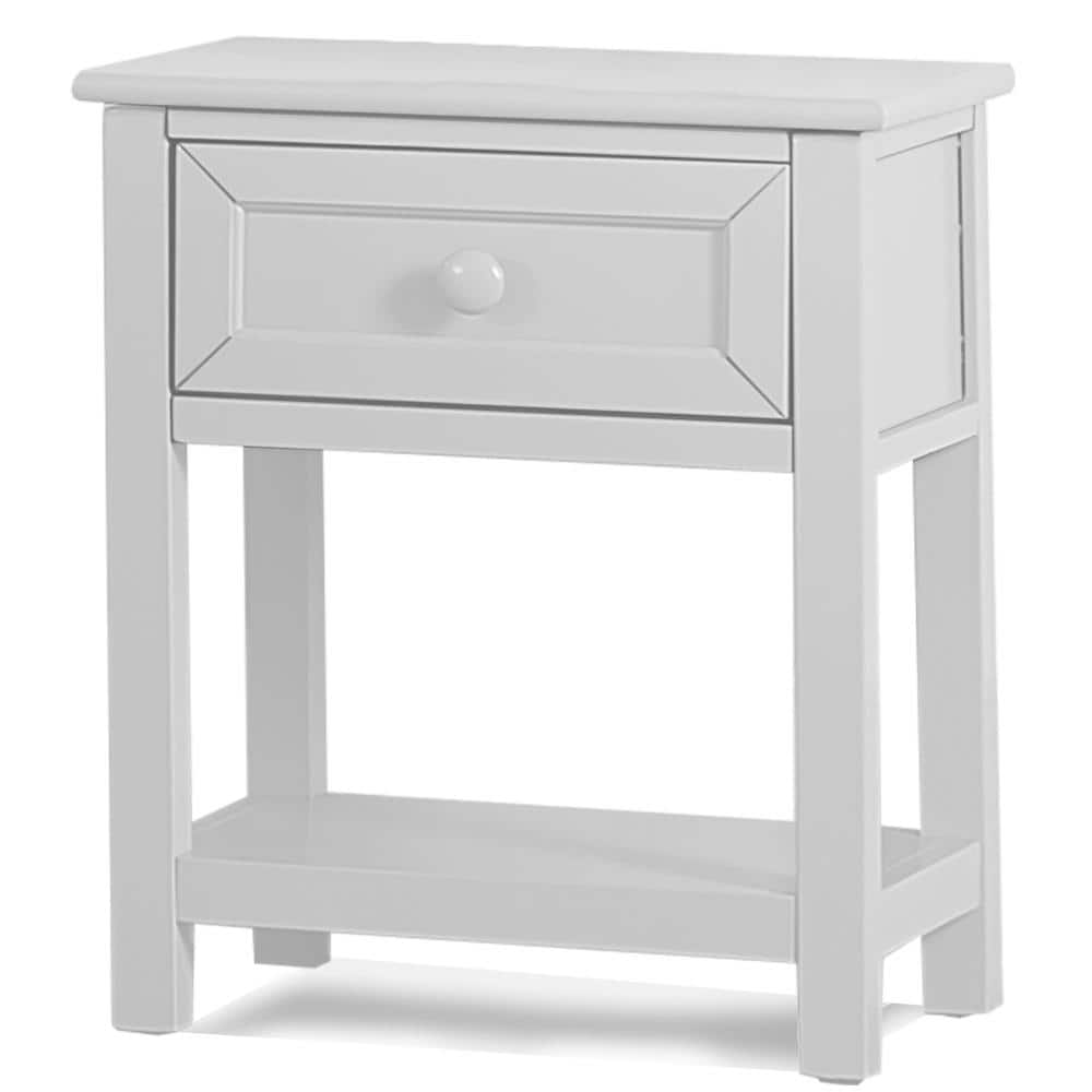 White Solid Wood 1-Drawer Nightstand with Open Shelf