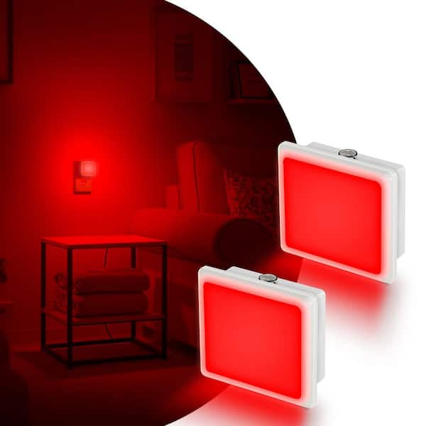 Plug-In Kids Night Light with Sensor, Red Night Light for Nursery, Bedroom, Hallway, Auto On/Off (2-Pack)