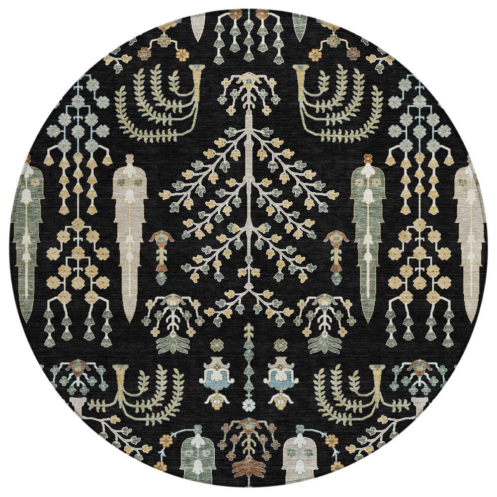 Chantille Machine Washable Indoor/Outdoor Abstract ACN2819 Black 8 ft. x 8 ft. Round Rug price history on PriceWatchPro