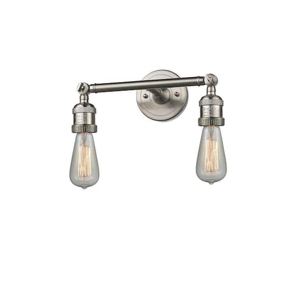Bare Bulb 11 in. 2-Light Brushed Satin Nickel Vanity Light