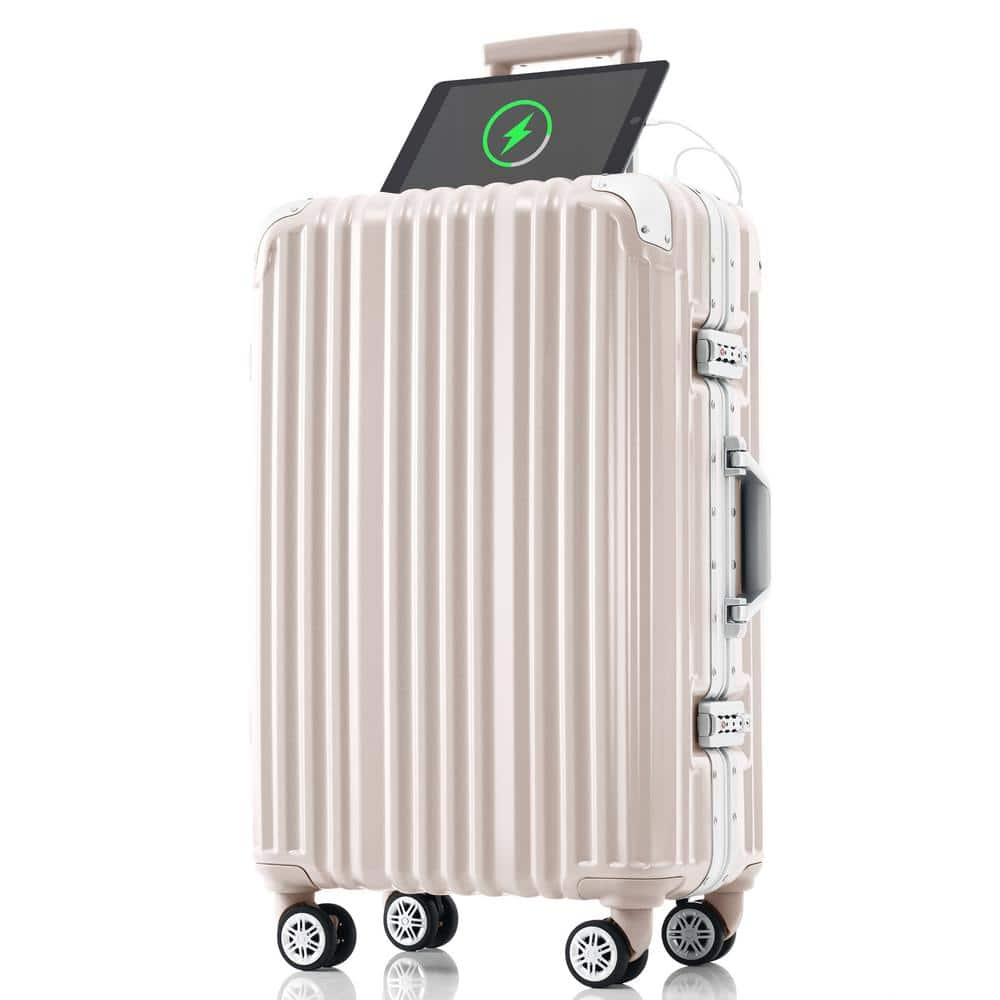 Merax 21.8 in. 20 in. Pink ABS Hardside Spinner Luggage with USB Port Aluminum Bumper Corners Cup Holder CJXB0013AAP The Home Depot