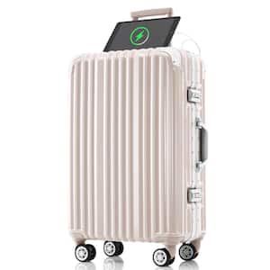 21.8 in. 20 in. Pink Aluminum Hardside Spinner Luggage with USB Port, TSA Lock, Cup Holder, Travel Trolley Case