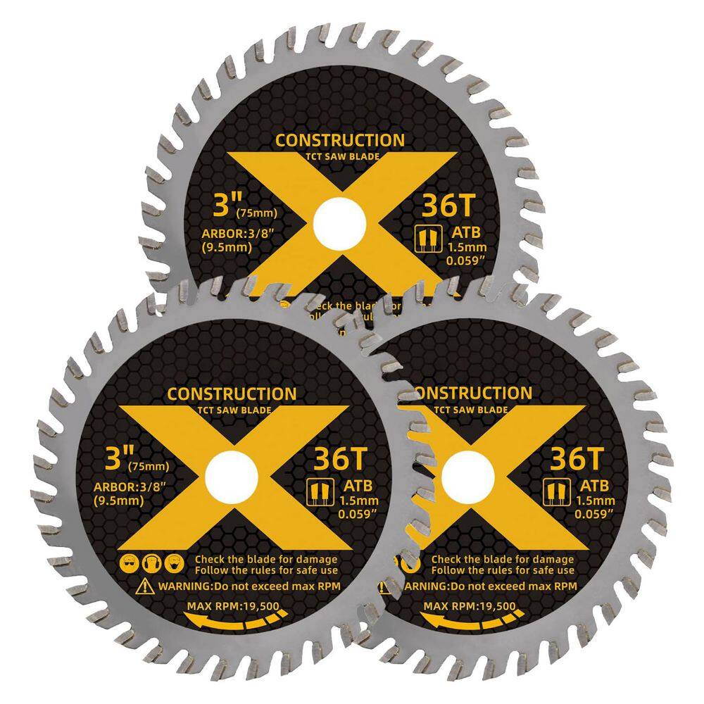 3 in. 36-Tooth Fine Finish Wood Cutting Tungsten Carbide Saw Blade Power Tool Accessory Type (3-Pack) price history on PriceWatchPro