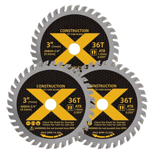 3 in. 36-Tooth Fine Finish Wood Cutting Tungsten Carbide Saw Blade Power Tool Accessory Type (3-Pack)