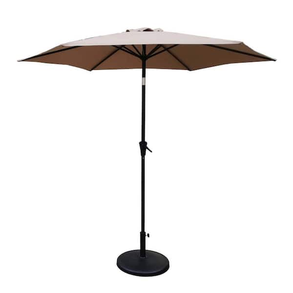 Tunearary 8.8 ft. Aluminum Push Button Tilt and Crank Lift Patio Market Umbrella with 42 lbs. Round Resin Umbrella Base in Taupe