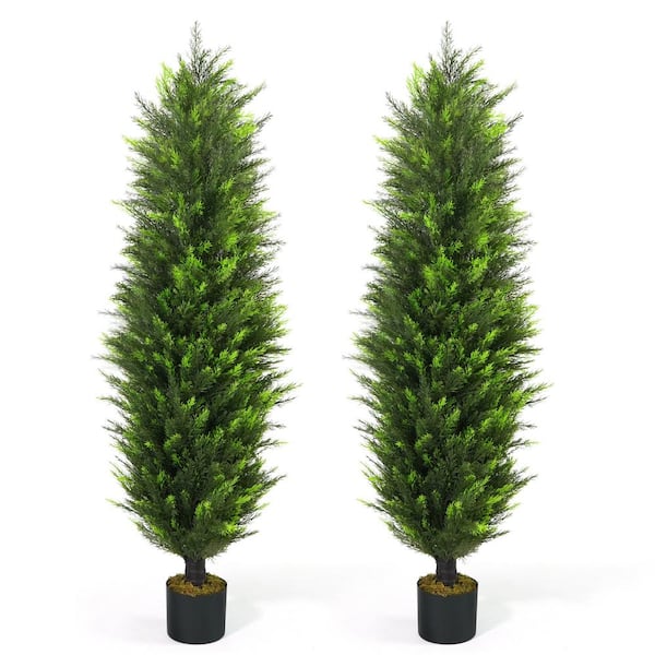 CAPHAUS 5 ft. Green Artificial Cedar Tree, Natural Faux Plants for Outside  Planter with Dried Moss, UV Resistant, Set of 2 HDFT-CHCD6001 - The Home  Depot