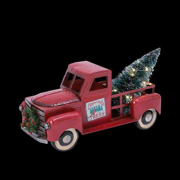 GERSON INTERNATIONAL 9.5 in. H Battery-Operated Metal Truck with Lighted Christmas Tree