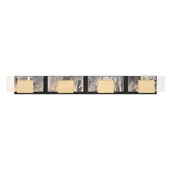 Eurofase Kasha 37 in. Black/Brass Integrated LED Vanity Light Bar with Clear Acrylic Shade