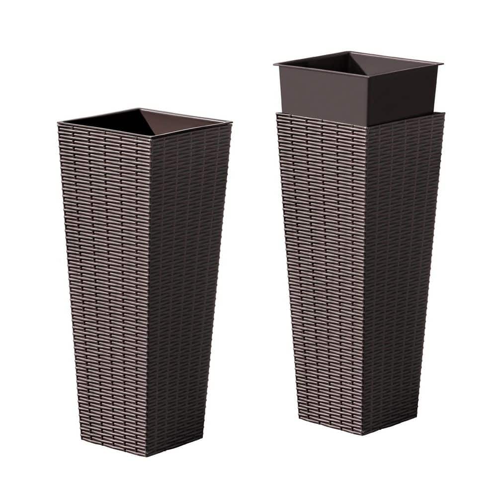 24 in. Brown Plastic Tall Square Planter (Set of 2) price history on PriceWatchPro