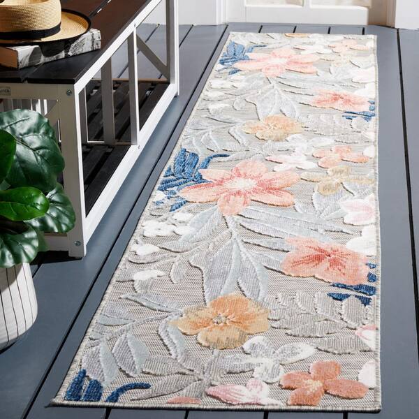 Cabana 2 ft. x 13 ft. Gray/Rust Floral Runner Rug