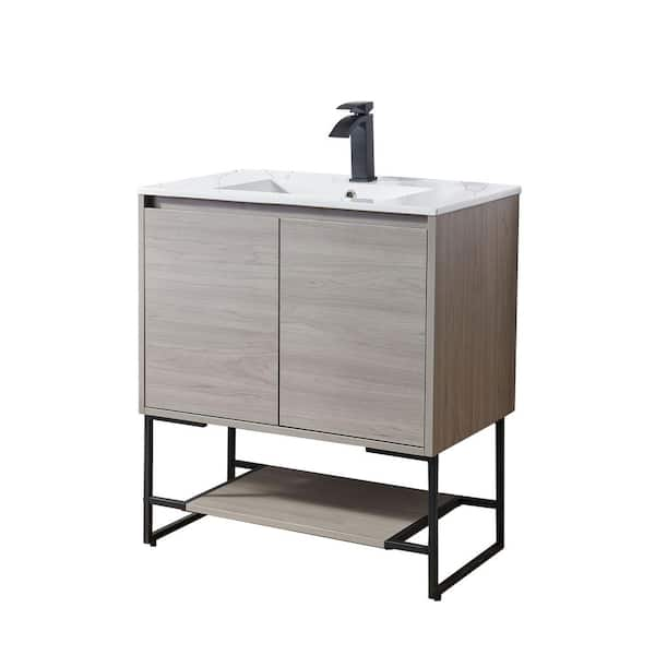 Comllen 30 in. W x 18 in. D x 33 in . H Modern Fias Oak Bathroom Vanity ...