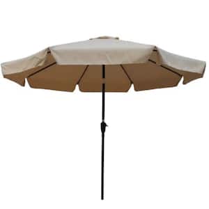 10 ft. Outdoor Round Patio Market Umbrella with Crank and Push Button Tilt in Tan