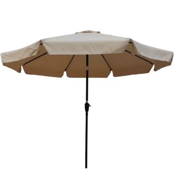 ITOPFOX 10 ft. Outdoor Round Patio Market Umbrella with Crank and Push Button Tilt in Tan