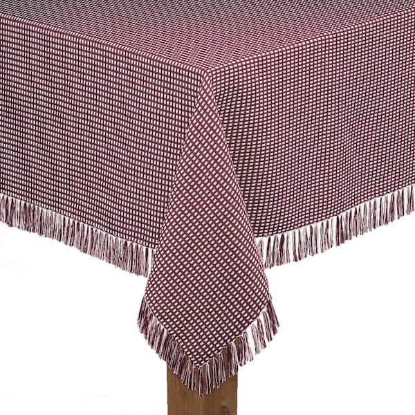 Lintex Homespun Fringed 52 in. x 70 in Wine Checkered 100% Cotton Tablecloth