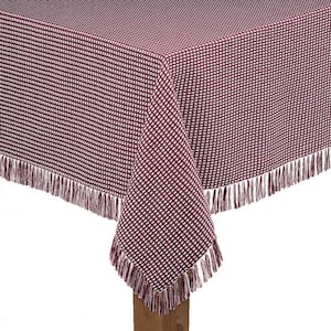 Homespun Fringed 70 in. Round Wine Checkered 100% Cotton Tablecloth