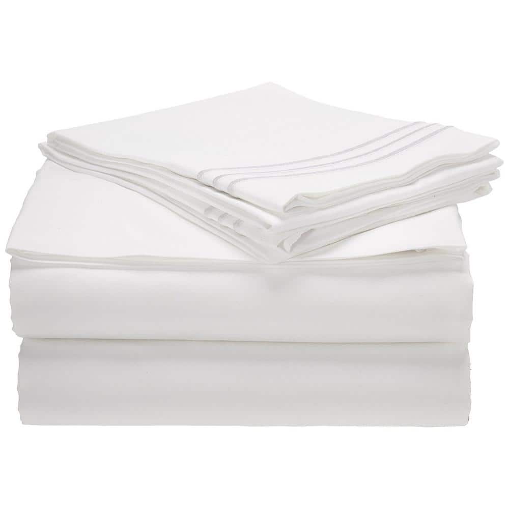 Elegant Comfort 4-Piece White Solid Microfiber Queen Sheet Set ...