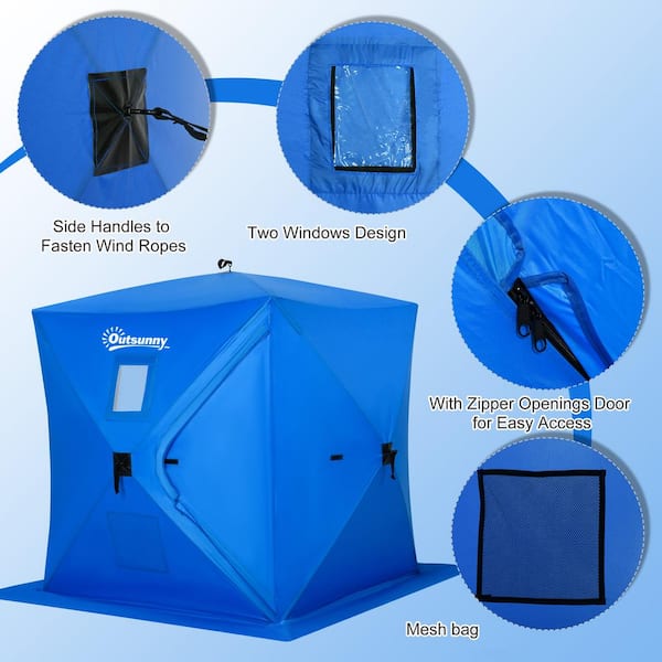 Outsunny 2 Person Ice Fishing Shelter Pop-Up Portable Ice Fishing Tent, Red