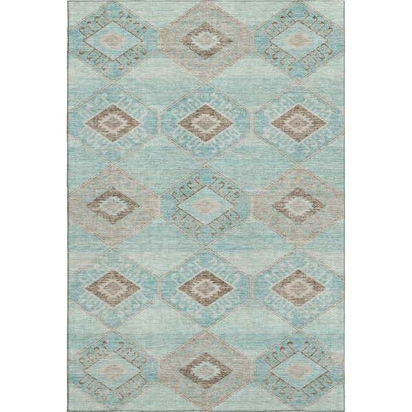 Mayfield Premium Machine Washable Abstract AMF1857 Teal 8 ft. x 10 ft. Area Rug