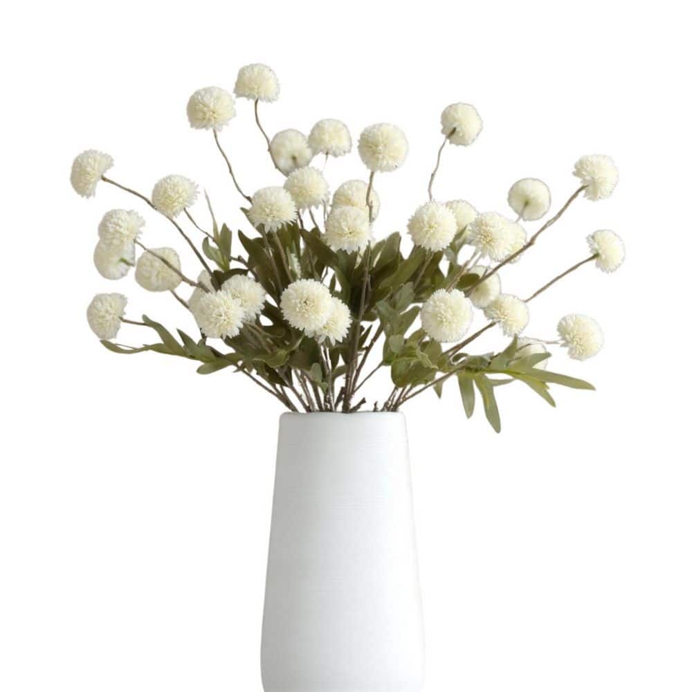 0.5 in. White Artificial Plant Faux Mums Bouquet Set for Vases