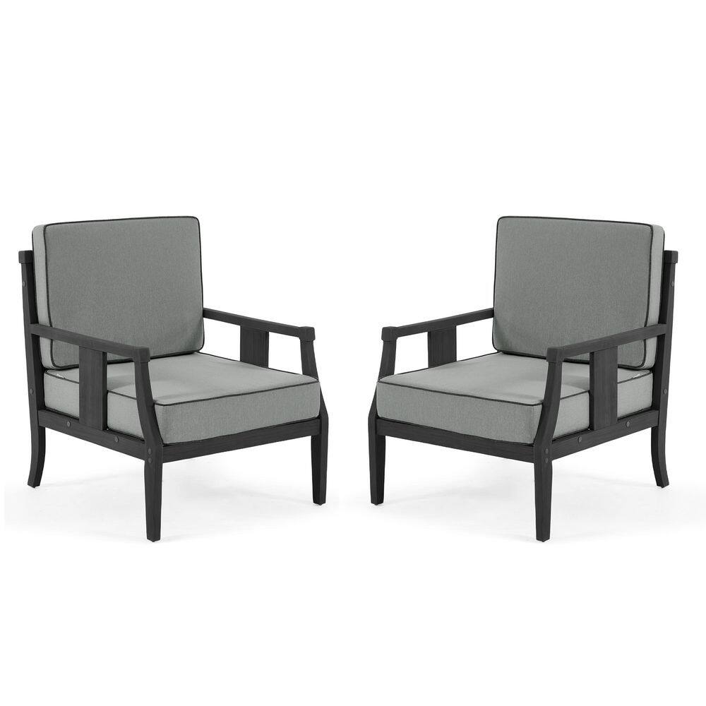 Black Teak Outdoor Lounge Chair with Gray Cushions (Set of 2) price history on PriceWatchPro