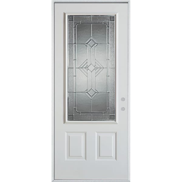 Stanley Doors 32 in. x 80 in. Neo-Deco Zinc 3/4 Lite 2-Panel Painted White Left-Hand Inswing Steel Prehung Front Door