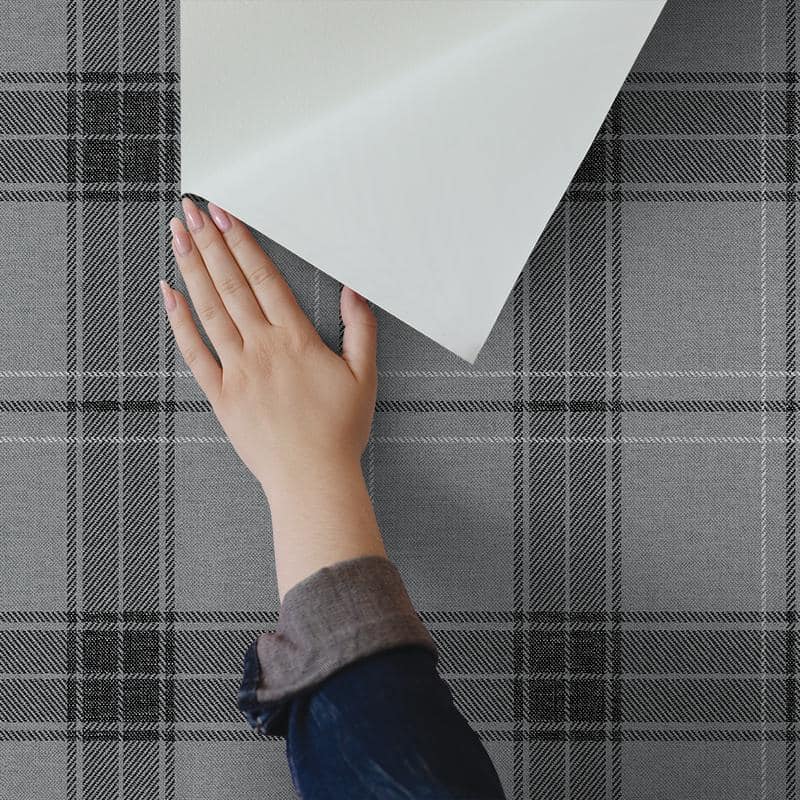 Greyscale Plaid Self-Adhesive Vinyl Wallpaper Roll
