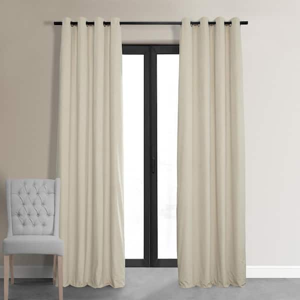 Exclusive Fabrics & Furnishings Signature Neutral Ground Beige Grommet Blackout Velvet Curtain 50 in. W x 108 in. L (1 Panel)