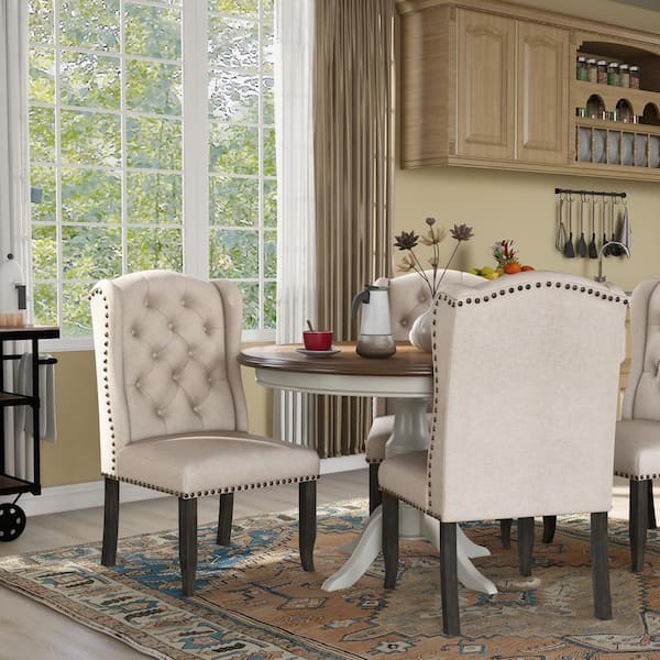 Furniture of America Anthus Beige Linen Wingback Side Chairs (Set of 2)