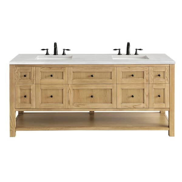 James Martin Vanities Breckenridge 72.0 in. W x 23.5 in. D x 34.2 in. H Bathroom Vanity in Light Natural Oak with Solid Surface Top