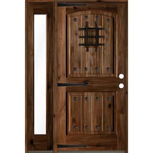 44 in. x 80 in. Mediterranean Knotty Alder Left-Hand/Inswing Clear Glass Provincial Stain Wood Prehung Front Door