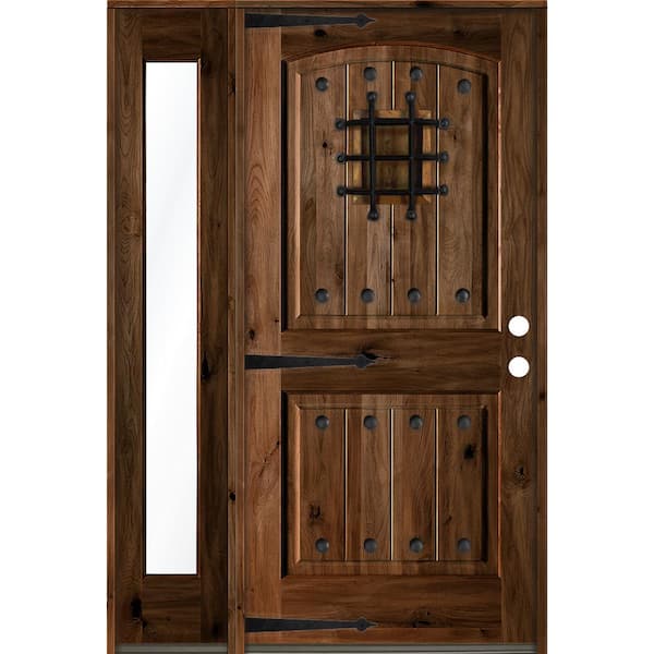 Krosswood Doors 44 in. x 80 in. Mediterranean Knotty Alder Left-Hand/Inswing Clear Glass Provincial Stain Wood Prehung Front Door