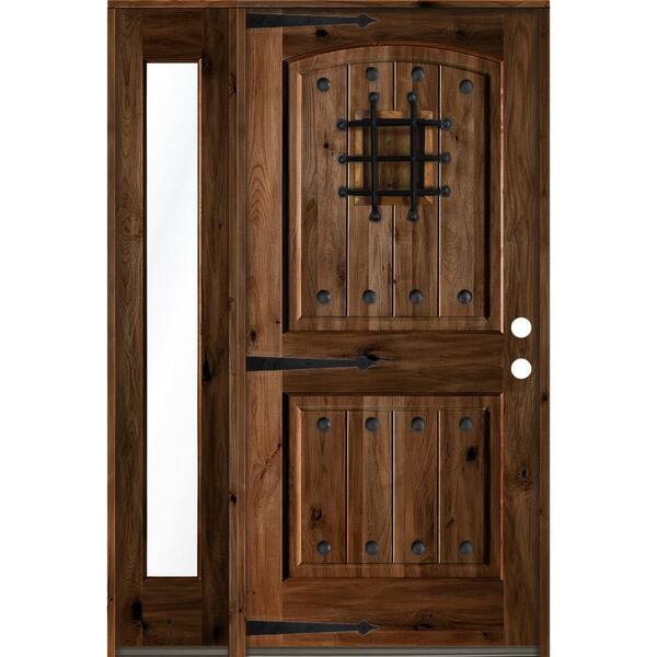 Krosswood Doors 46 in. x 80 in. Mediterranean Knotty Alder Left-Hand/Inswing Clear Glass Provincial Stain Wood Prehung Front Door