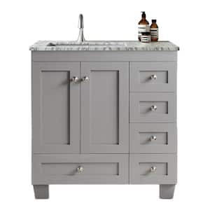 Happy 30 in. W x 18 in. D x 34 in. H Bathroom Vanity in Gray with White Carrara Marble Top with White Sink