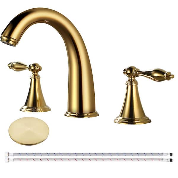 Double handles 8 in. Widespread Bathroom Faucet 3-Hole Bathroom Sink Faucet in Polished Gold