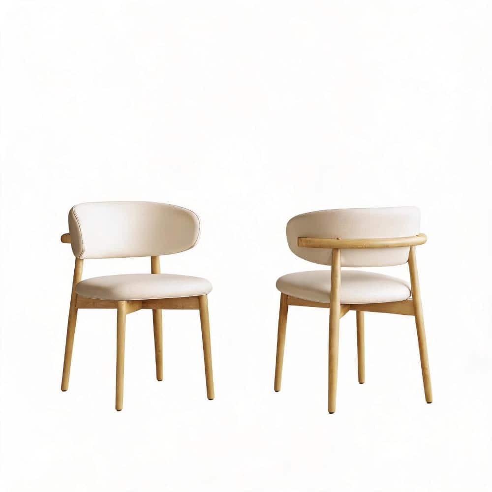 Natural Walnut PU Mid-Century Modern Dining Chair with Ergonomic Comfort, Oak Wood Legs, Set of 2