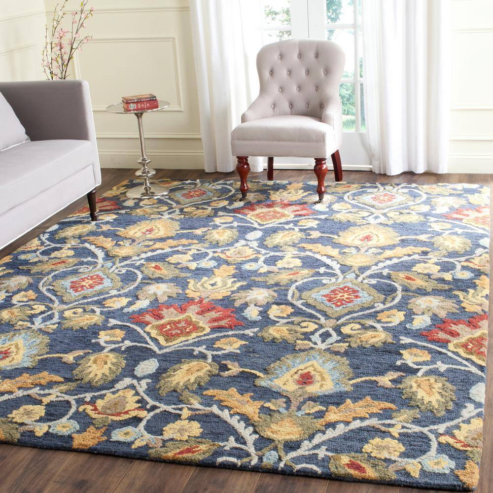 Blossom Navy and Multi 12' Square Handmade Wool Area Rug
