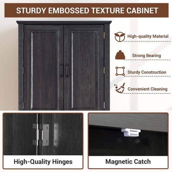 Bezeit 71 in. Tall Black Wood Kitchen Pantry Cabinet with 3 Pull