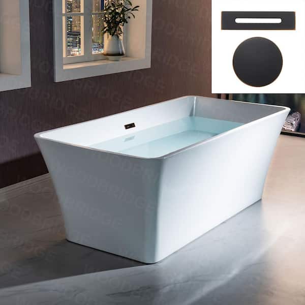 WOODBRIDGE Rahway 67 in. Acrylic Flatbottom Rectange Bathtub with Oil Rubbed Bronze Overflow and Drain Included in White