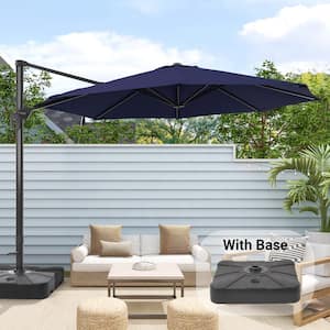 11 ft. Round Aluminum 360-Degree Rotation Cantilever Offset Outdoor Patio Umbrella with a Base in Navy Blue