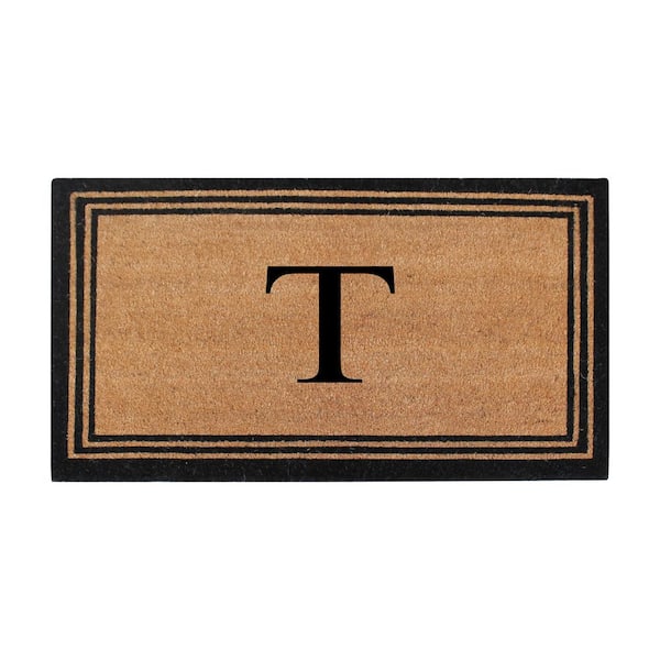 A1 Home Collections Black/Beige 24 in. x 39 in. Coir PVC Classic Border Heavy Duty Boot Scrapper Monogrammed T Door Mat