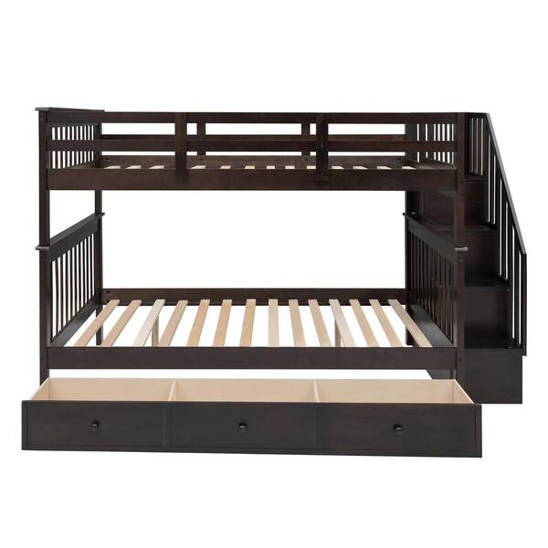 Qualler Espresso Full over Full Stairway Bunk Bed with Drawer and ...