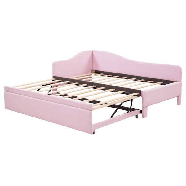 Modern Pink Upholstered Twin Daybed with Pop Up Trundle