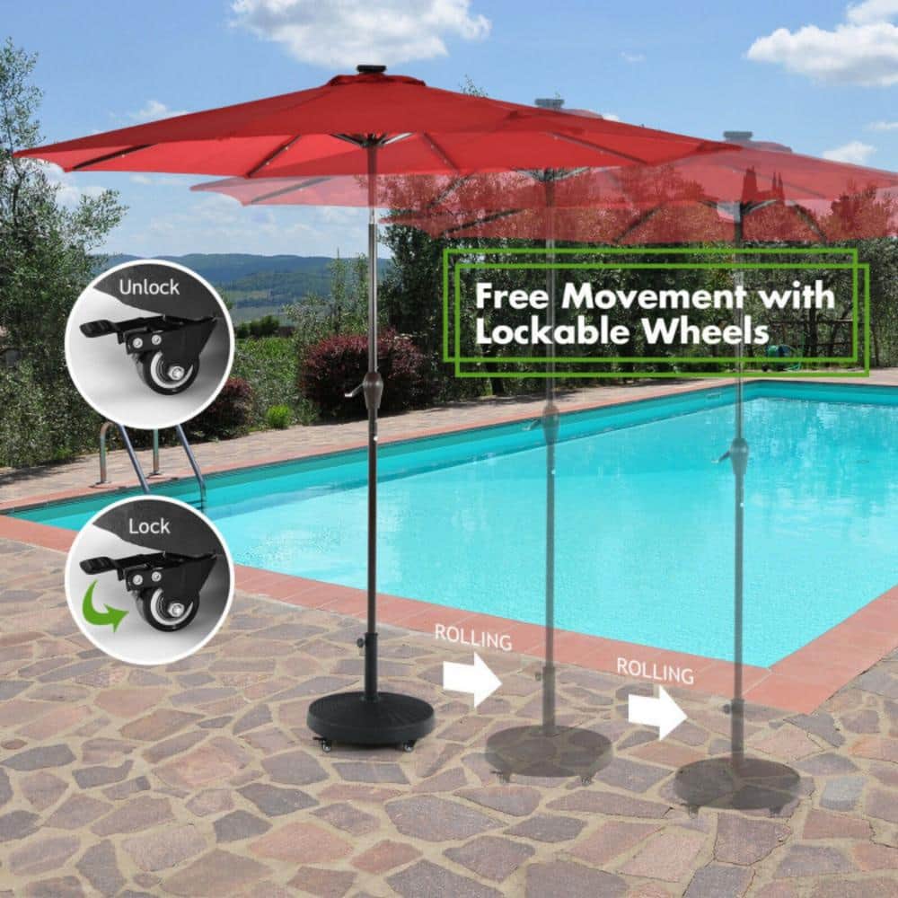 Black Steel Round Parasol Base with Lockable Wheels