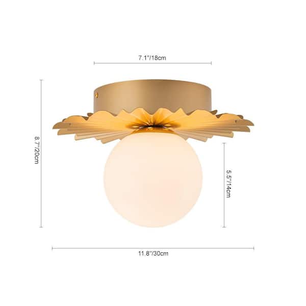 HUOKU Ceder 1-Light 11.8 in.W Paint Gold Flush Mount Modern Globe